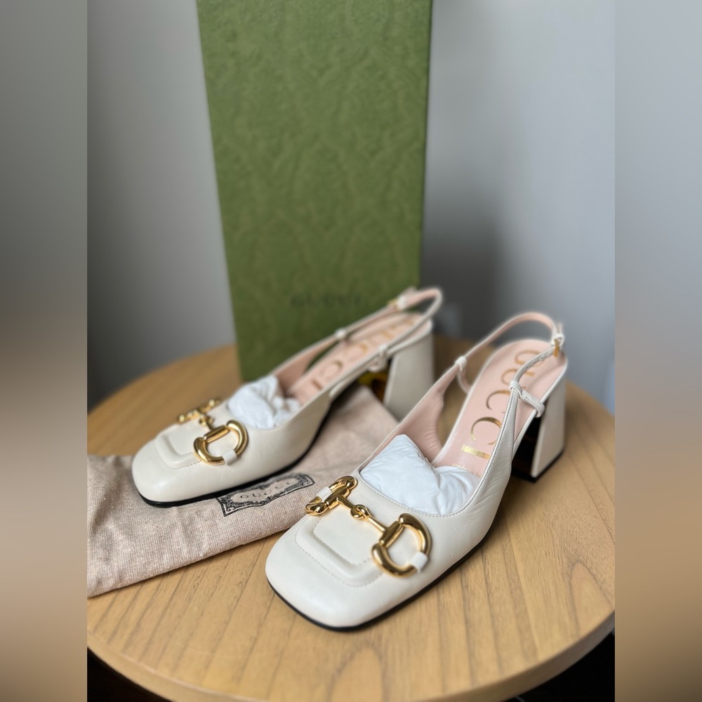 Gucci Baby Mid-Heel Horsebit Slingback Pumps